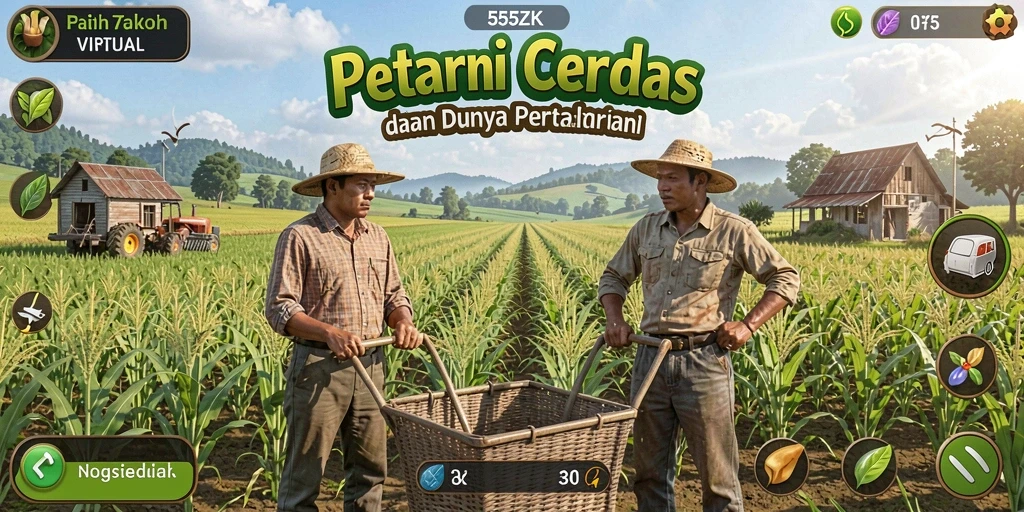 Screenshot gameplay 555ZK menunjukkan suasana pertanian yang indah dan realistis.