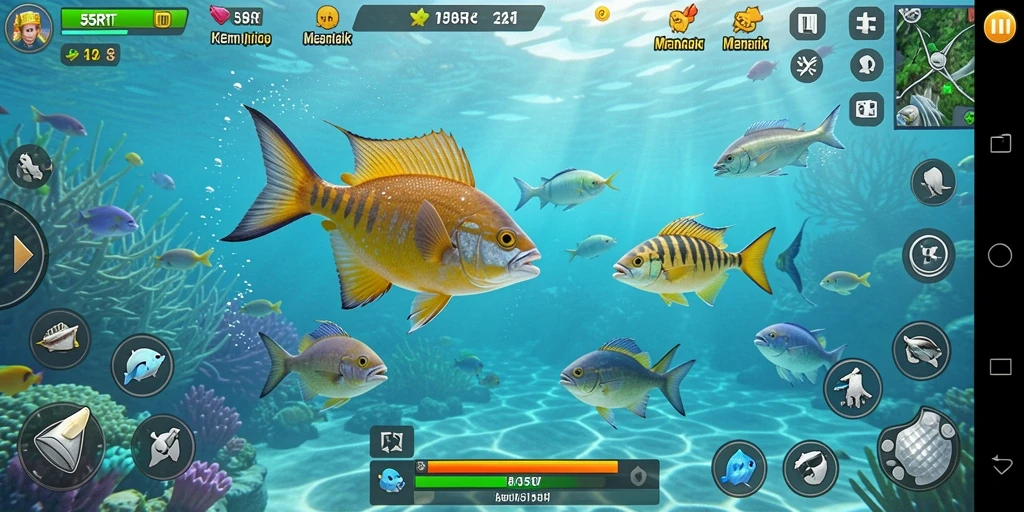 Tampilan gameplay seru dalam 55RT saat menembak ikan.