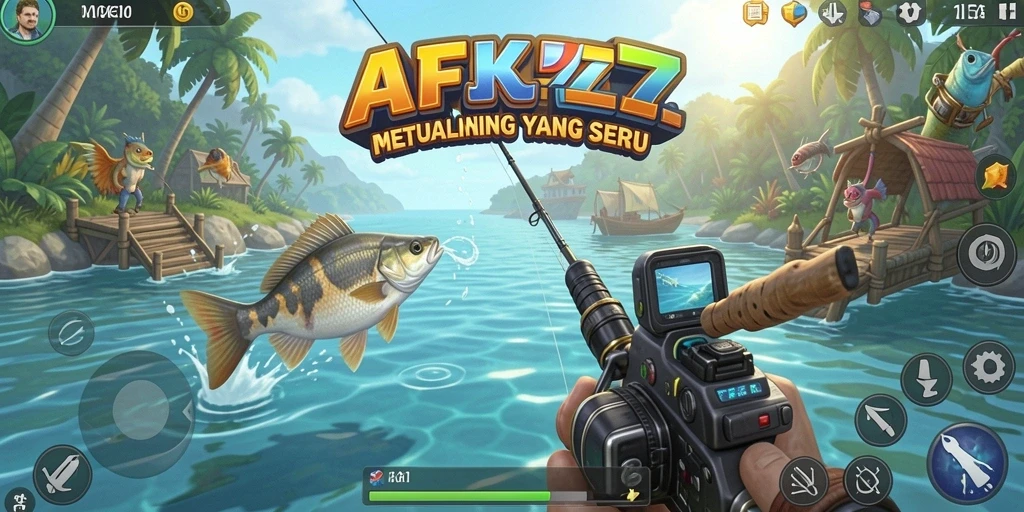 Tampilan gameplay AFK77 dengan grafis memikat saat memancing.