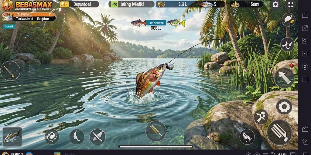 Tangkapan ikan besar di BEBASMAX dengan latar belakang alam yang indah.