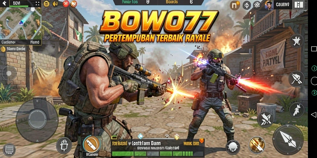 Tampilan gameplay seru dalam BOWO77, pertarungan intens di Battle Royale.