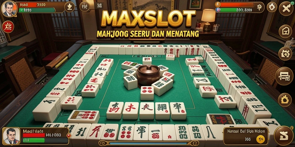 Tampilan memukau gameplay <strong>MAXSLOT</strong> yang menampilkan ubin Mahjong yang bersinar.