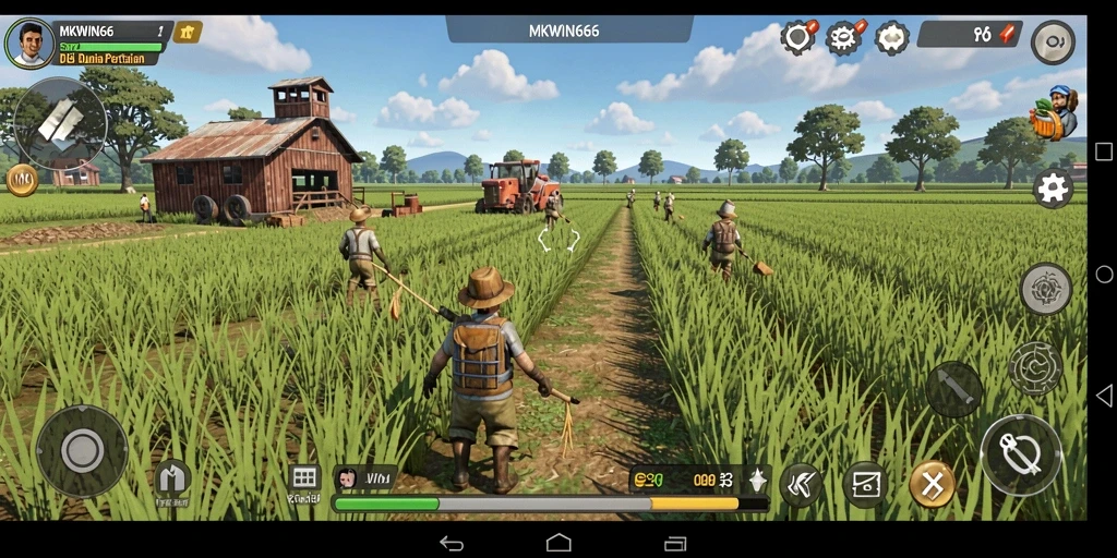Tampilan gameplay menarik dari MKWIN666 menunjukkan aktivitas bertani.