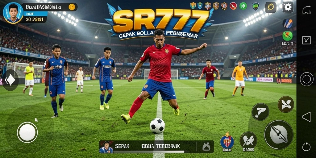 Tampilan gameplay mendebarkan SR777 dengan aksi sepak bola intens.